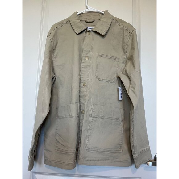 Old Navy Mens Twill Utility Jacket Khaki Cotton Blend Size L Button-Front Chore - Picture 1 of 10
